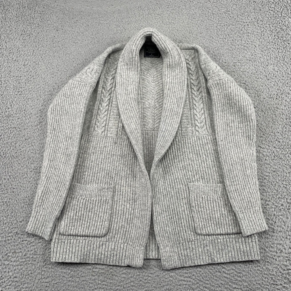 Abercrombie & Fitch Cardigan Womens S Gray Shawl Collar Cable Knit Ribbed Open